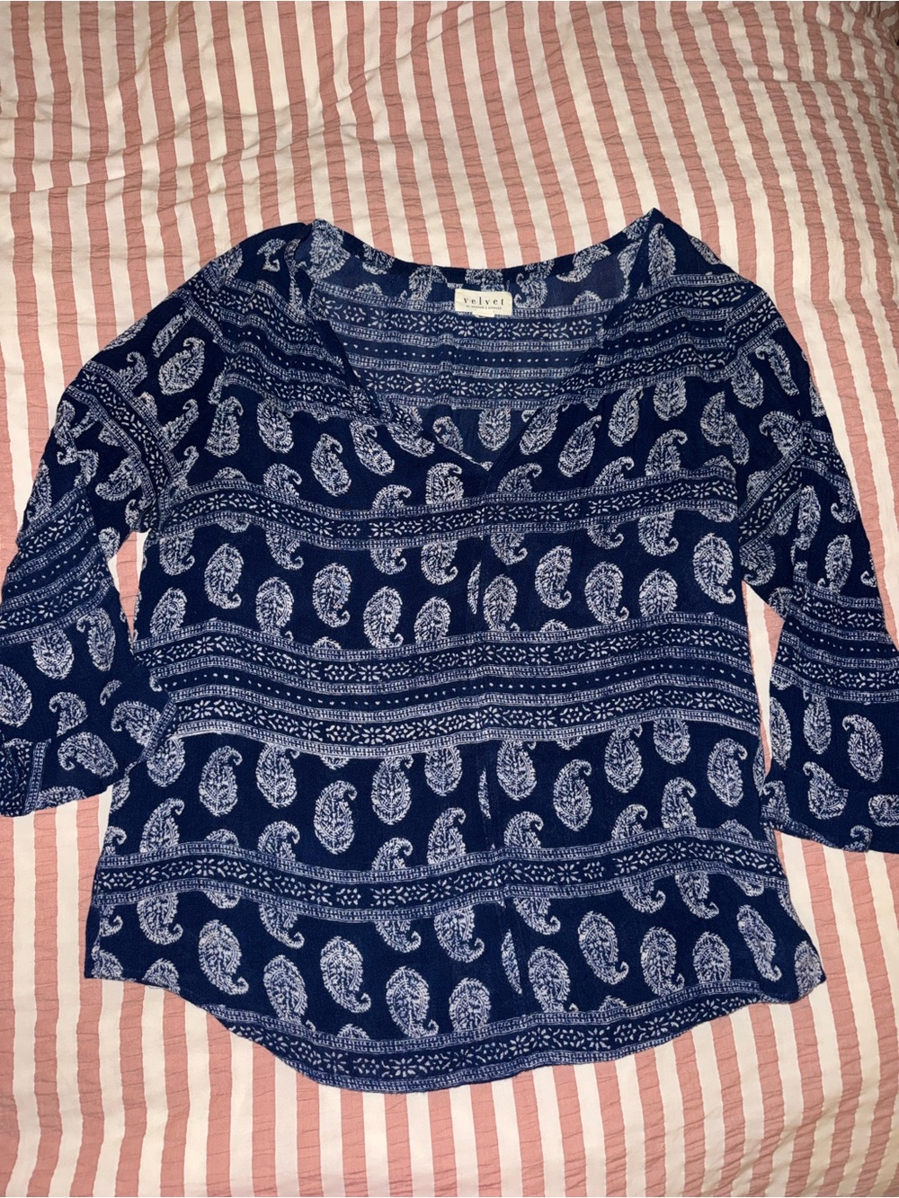 Velvet by Graham & Spencer Navy Paisley Scoop Neck Top